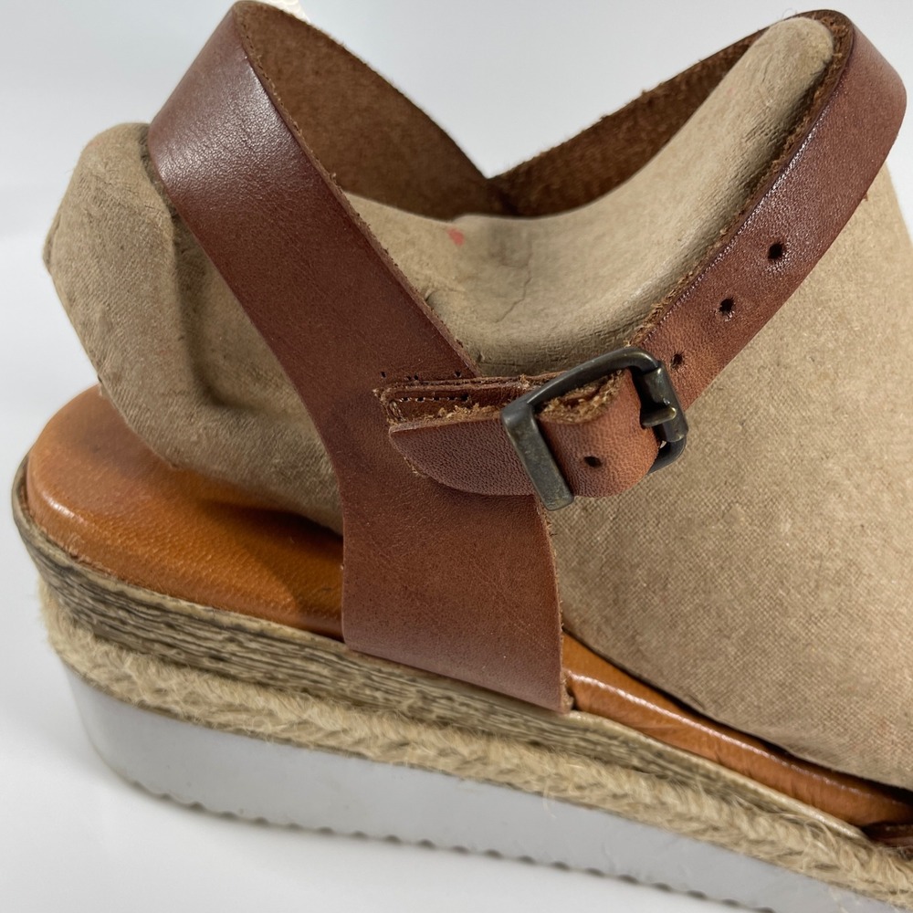 Sz 9.5-10 Bertuchi Brown Leather Espadrille Platform Sandals Made in Spain - Picture 4 of 16
